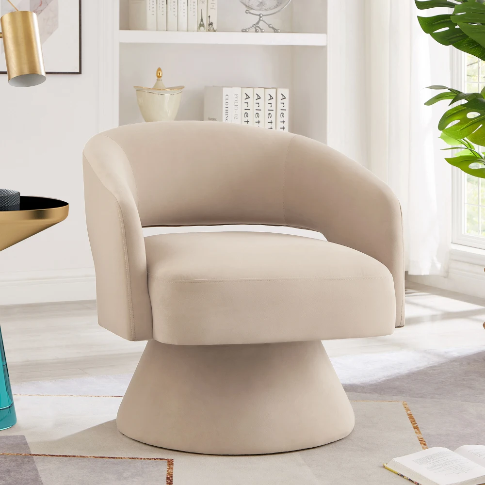 

Modern rotary barrel chair, upholstered velvet round accent chair, 360 degree comfortable rotary chair with backrest