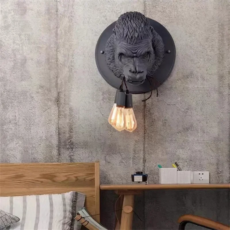 Nordische Tierharz Wand lampe Vintage Bulldogge Wand leuchte Lampe Wohnzimmer Restaurant Bar Loft Kunst Dekor kreative Gorilla Wand leuchte