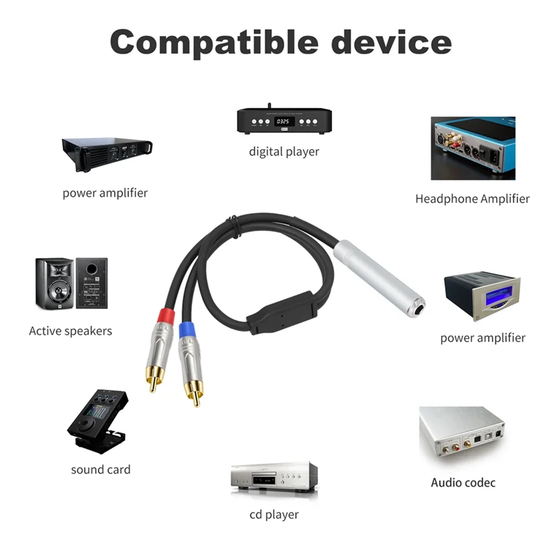 ABBK-6.35mmメス-2 RCAオスケーブル ステレオオーディオケーブル 1/4インチTRSジャック-2 RCAオーディオYスプリッターケーブル