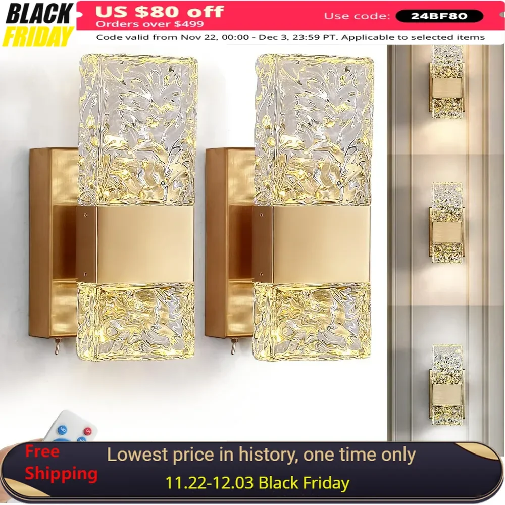 Battery Operated Wall Sconce Rechargeable Battery Powered 12000mAh Wall Light Gold 2 Pack