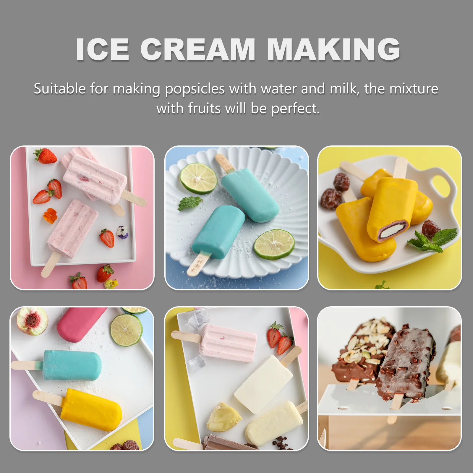 

Ice Cream Mold DIY Set with Wooden Sticks Assorted Colors Easy Release Reusable Bpa Free Freezer Tray Perfect for Home