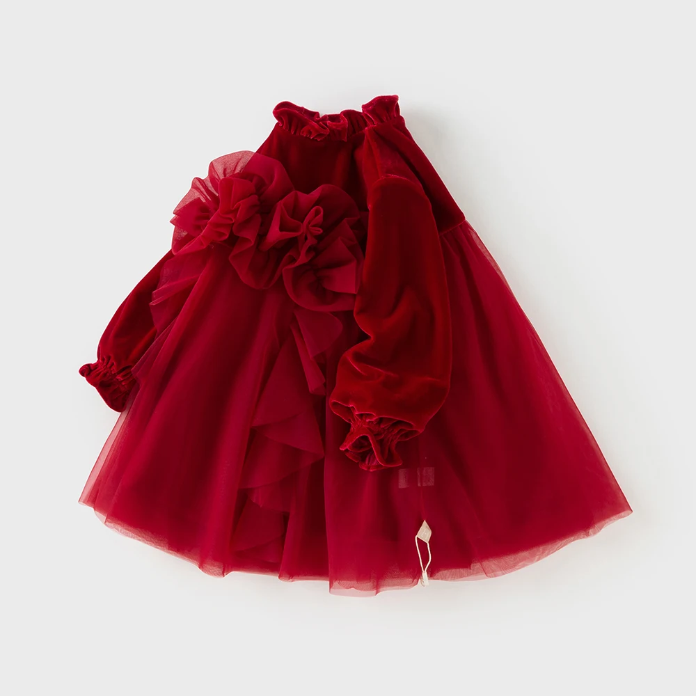 ديف بيلا بنات فستان الأميرة الخريف الشتاء طويلة الأكمام الأطفال فساتين أنيقة لطيف ملابس خارجية للحفلات ملابس الاطفال DBM14515