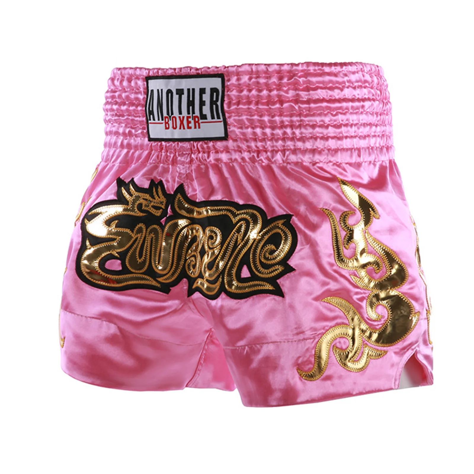 Pantaloncini da boxe Muay Thai per bambini Pantaloncini da boxe Pantaloncini da kickboxing Pantaloncini da boxe con spacco laterale con lettera metallica Pantaloni da allenamento