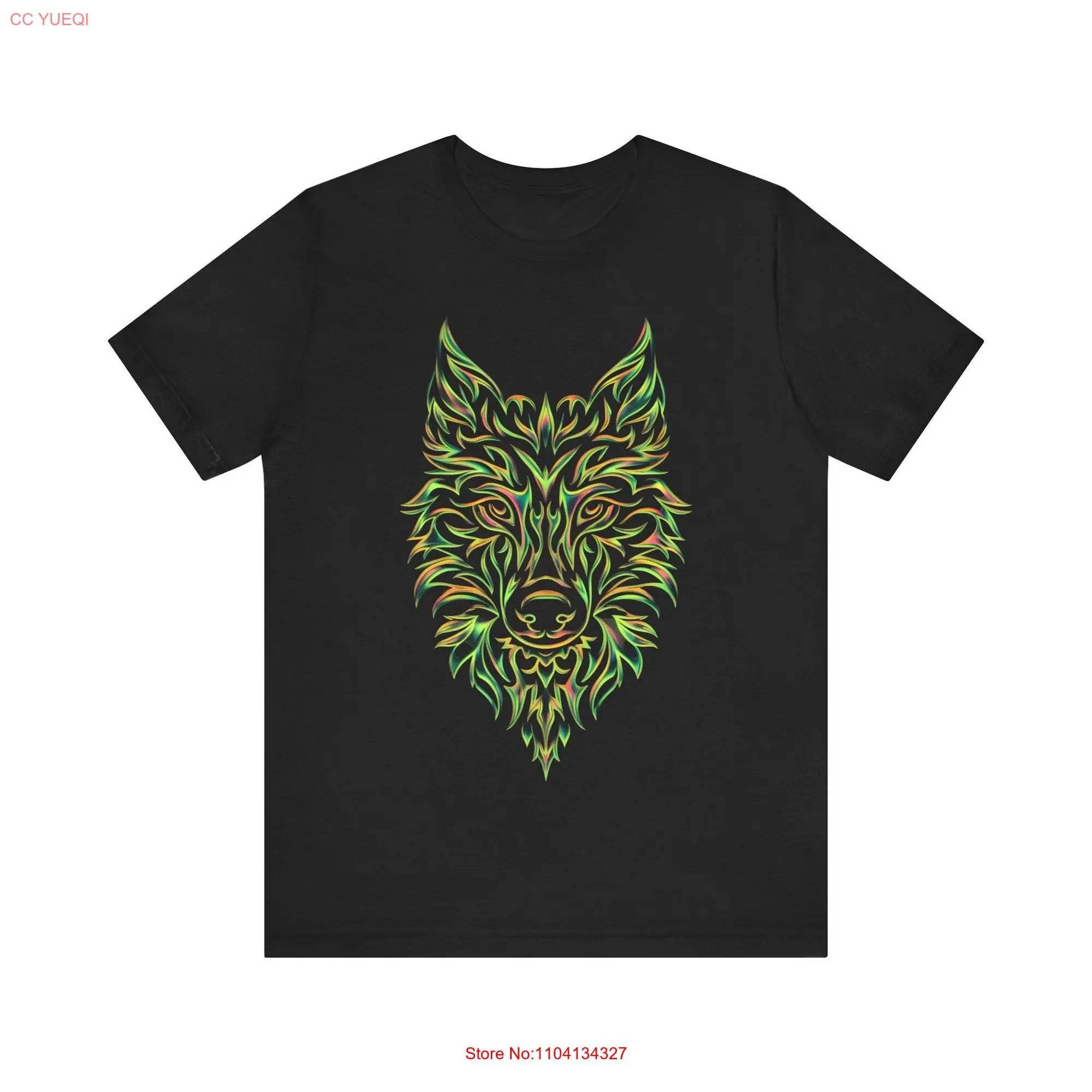 Intricate Green Wolf T Shirt Tribal Animal Design Vibrant Wildlife ArT Artistic Eco Friendly Print Ether