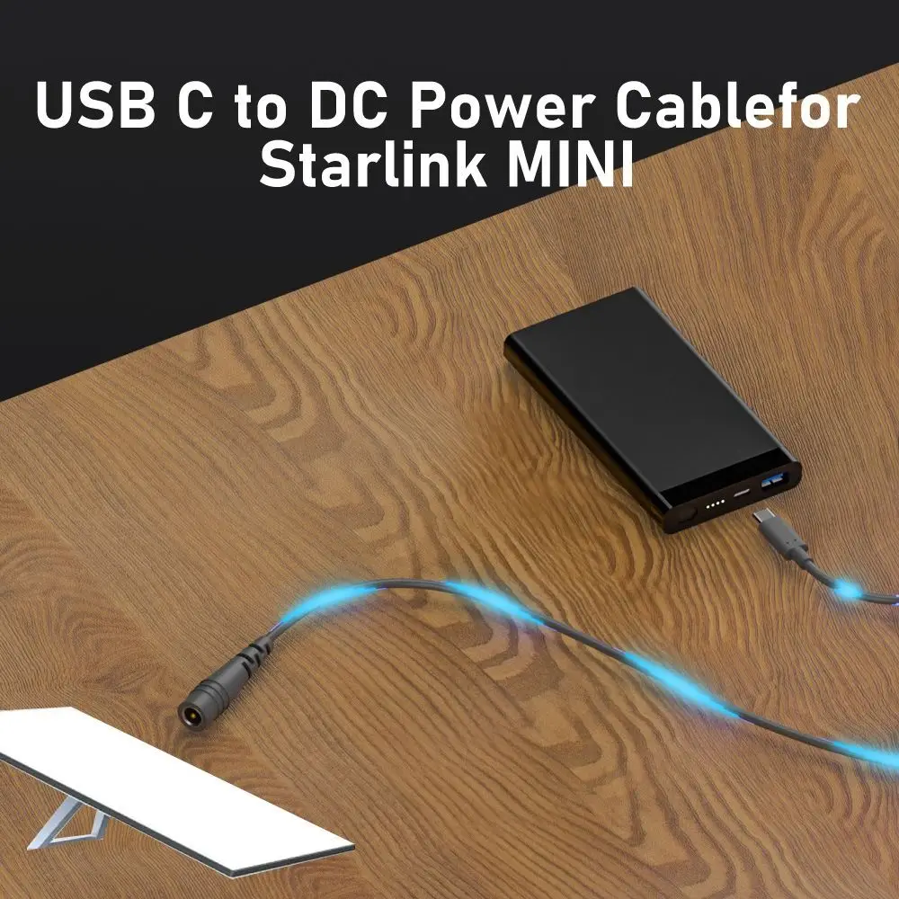 PD 100W USB C to DC Power Cable Barrel Jack Waterproof Type-C to 5521 Charging Cord 2M/5M/10M 18AWG for Starlink Mini