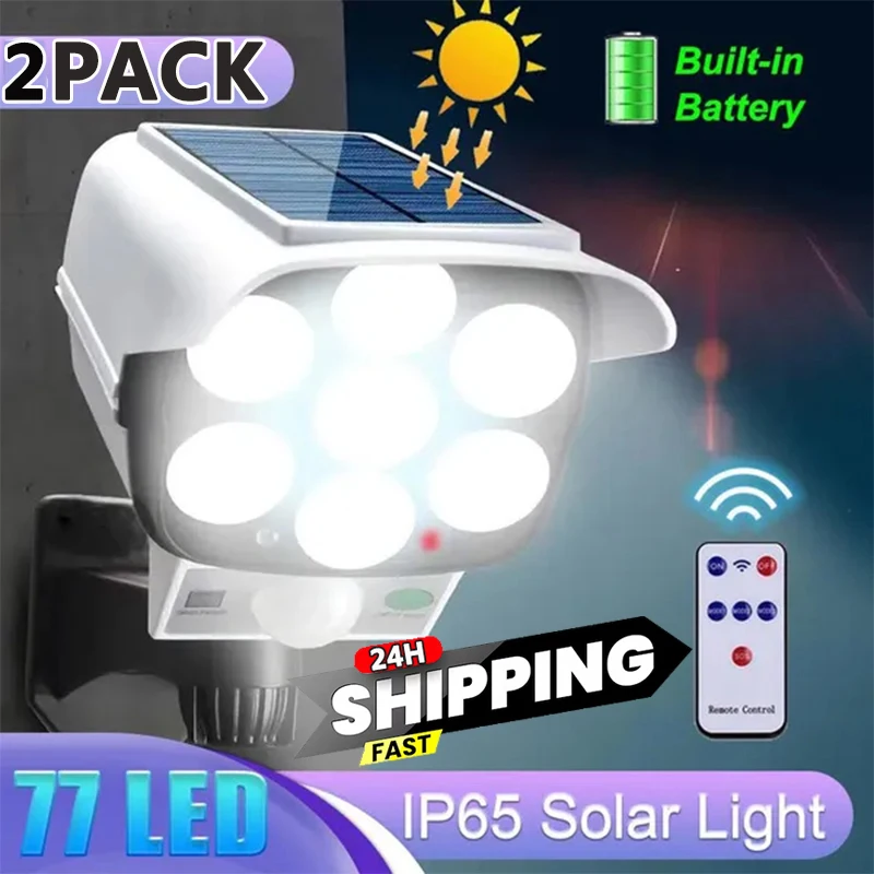 77 Led Solar Light Bewegingssensor Beveiliging Dummy Camera Draadloze Outdoor Schijnwerper Ip65 Waterdichte Lamp 3 Modus Voor Huis Tuin