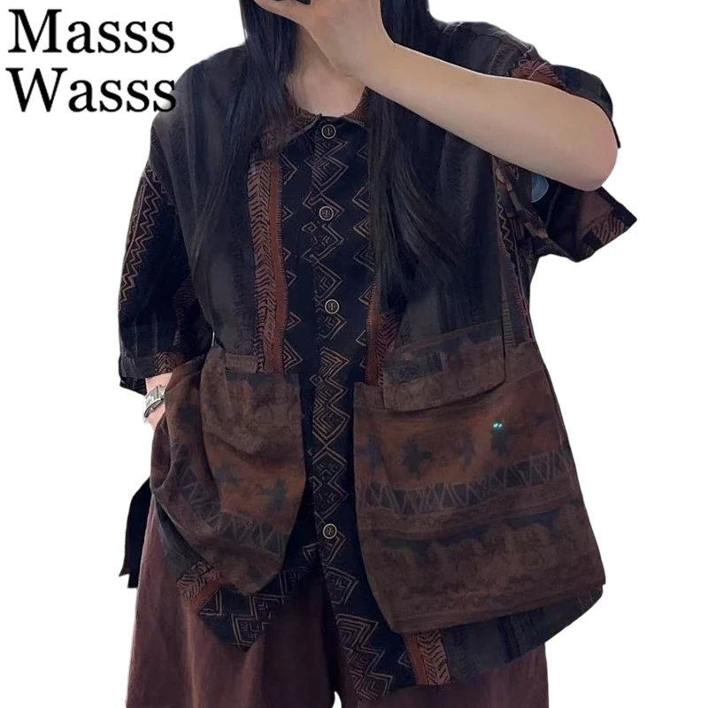 

Masss Wasss 2025 Autumn Ladies Vintage Cotton Linen Striped Shirts Womens Classic Tops Fashion Printed Blouses Leisure Clothes