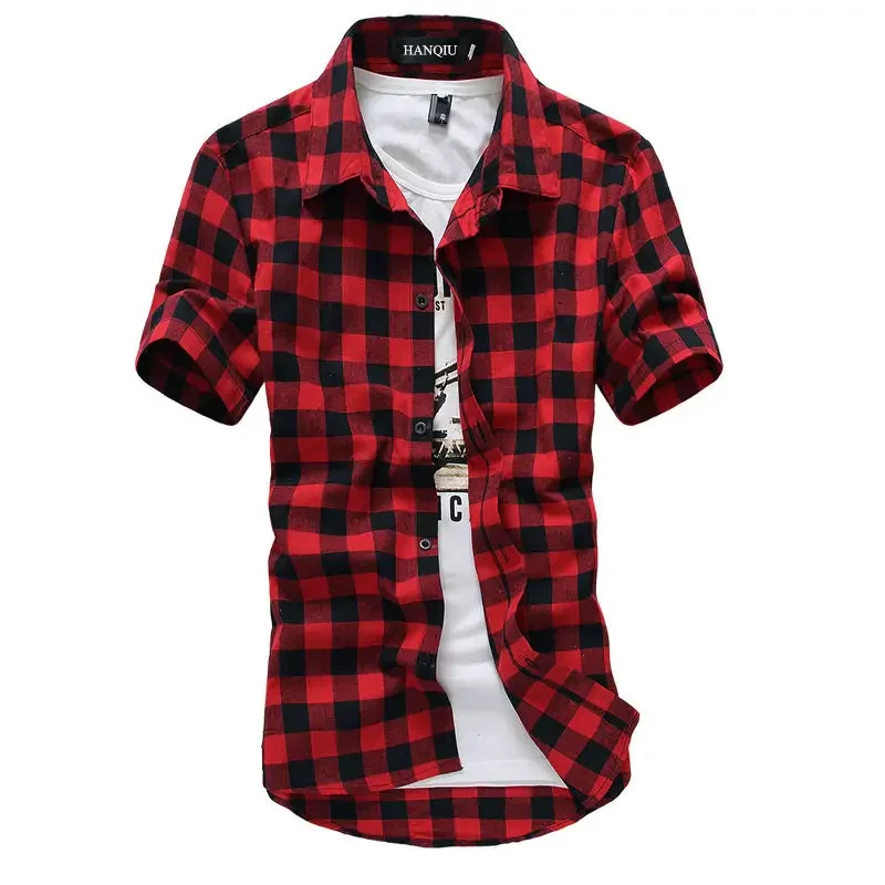 

Green Plaid Shirt Men Shirts 2023 New Summer Fashion Chemise Homme Mens Checkered Shirts Short Sleeve Shirt Men Blouse