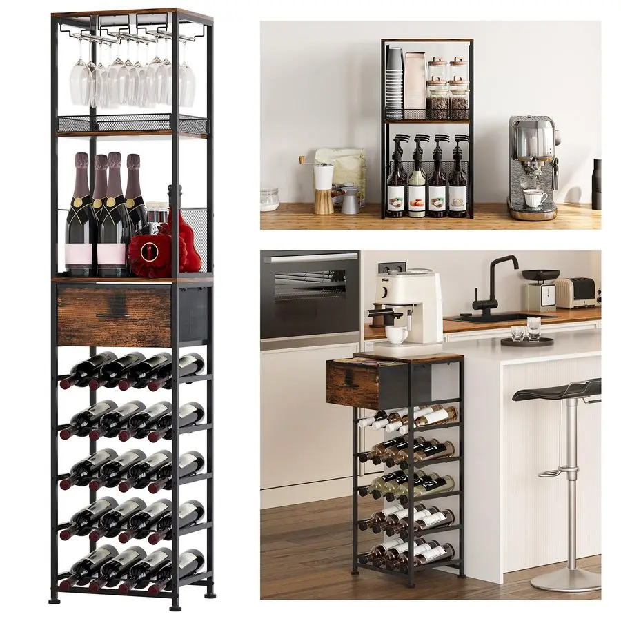 

Wine Rack Freestanding Floor Modular Split 40 Bottles Vertical Countertop Wine Rack with Glass Holder Tall Liquor Bottle Displa