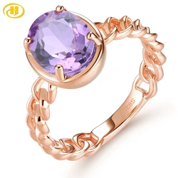 Natural Amethyst Sterling Silver Rose Gold Plated S925 Ring 2.2 Carats Romantic Amethyst Women Daily Fine Jewelrys Gifts