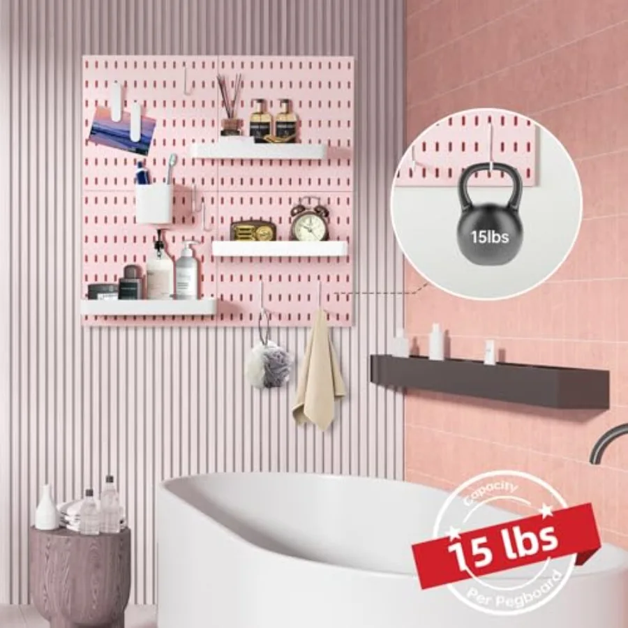 Modulaire hangende wandmontage display peg board paneelset met 4-delige pegboards en 17 accessoires voor slaapkamer thuiskantoor badkamer