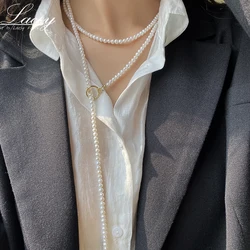 Real Small Pearl Long Necklace Women,Freshwater Pearl Sweater Necklace Wedding Natural Pearl Necklace 925 Silver