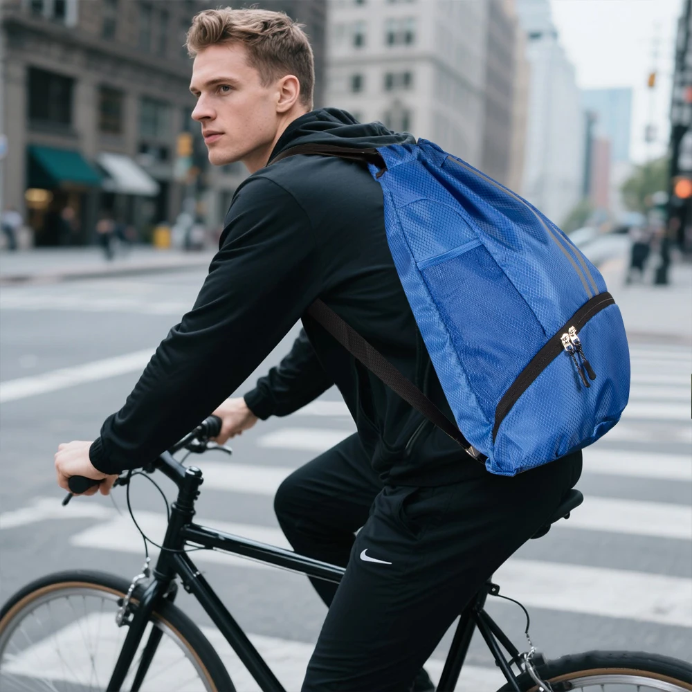 1PCS Sports Drawstring Backpack - String Swim Gym Bag with Shoes Compartment and Wet Proof Pocket for Women & Men