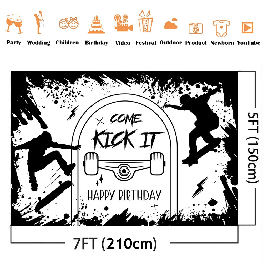 Skateboard Birthday Background Skater Birthday Party Urban Sports Skate Park Come Kick It Birthday Photo Backdrop Newborn Kids