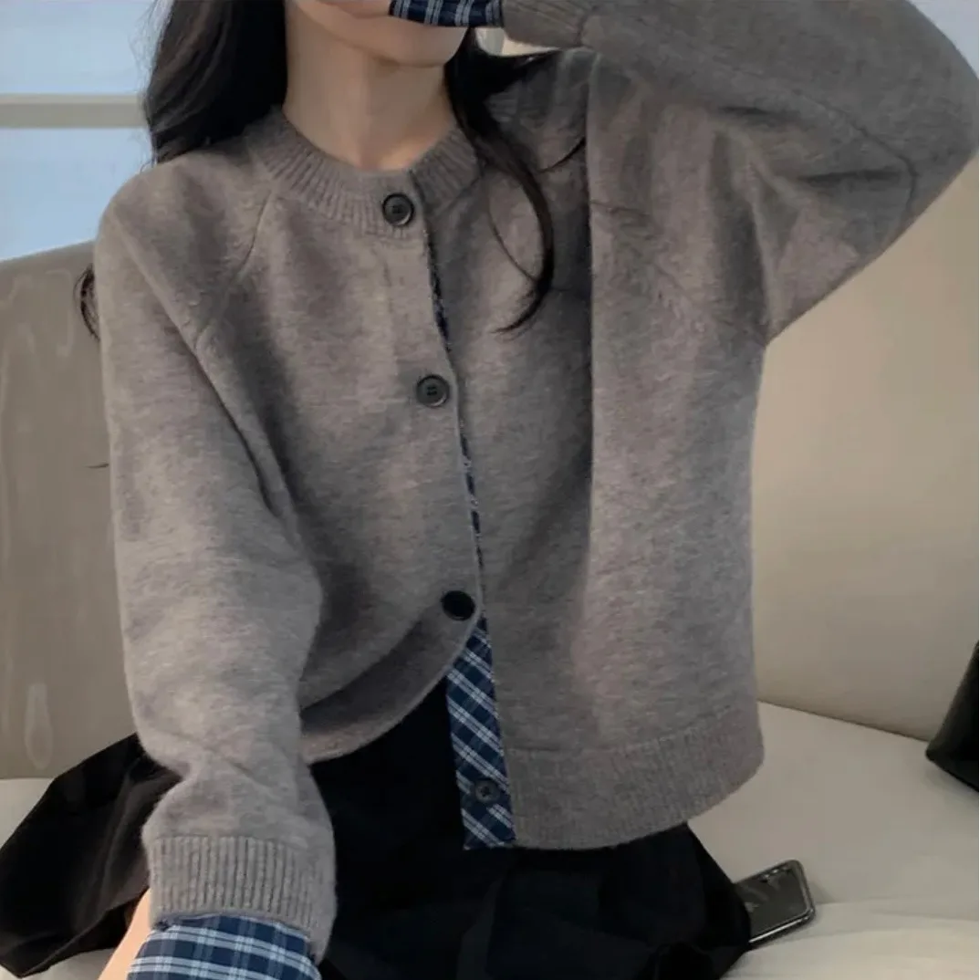 المرأة الصوفية محبوك سترة عادية شيك تصميم الخريف الشتاء طويلة Sve الكفة الربط وهمية قطعتين تنوعا #1