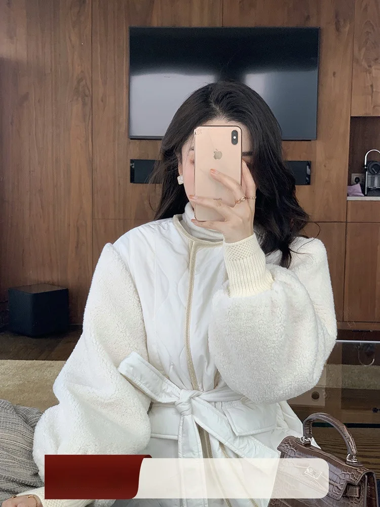 

DOGGYQIN Women's Thiened Long Cotton Jaet Patchwork Walking Small Quilt Coat round Ne Long Sve Polyester Fabric