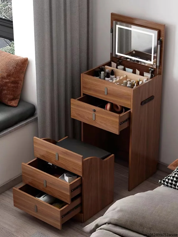 Home Girl Bedroom Dresser, Simple Smart Bedside Table, Integrated Dresser Flip Mirror, Home Furniture, No Installation Required