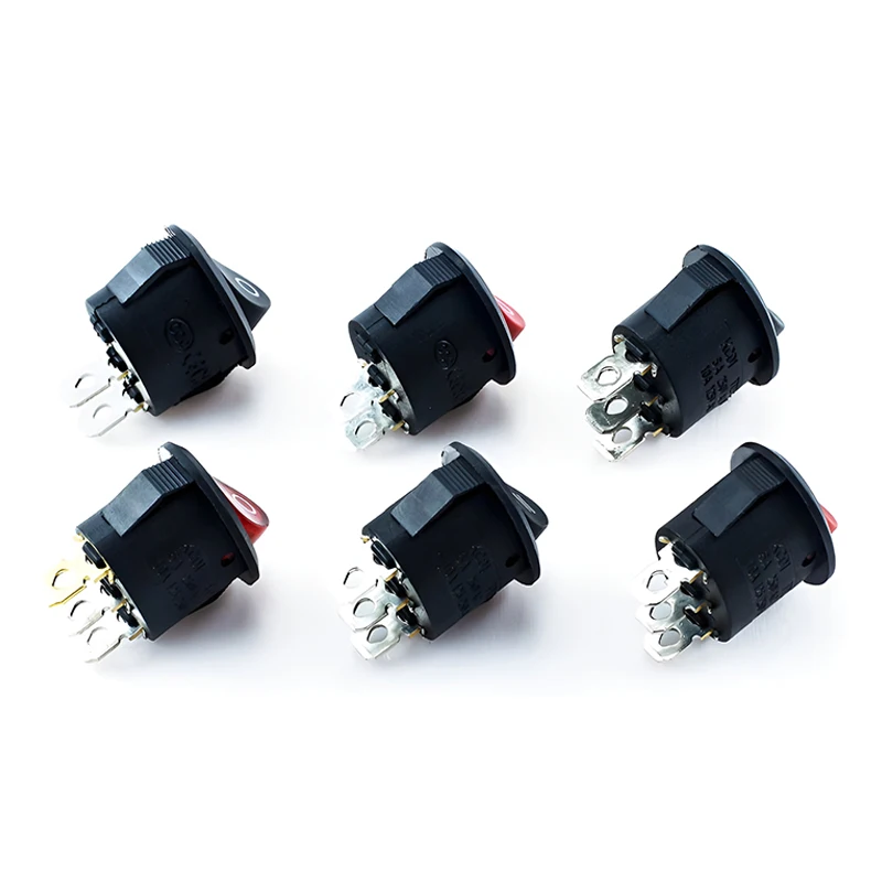 10 Stück KCD1 ovaler Wippschalter, 2 Pins, 2 Gänge/3 Pins, 2 Gänge, 3 Gänge, schwarz, rot und weiß, selbstsichernd, elektrisch, Ein/Aus – Detail 3
