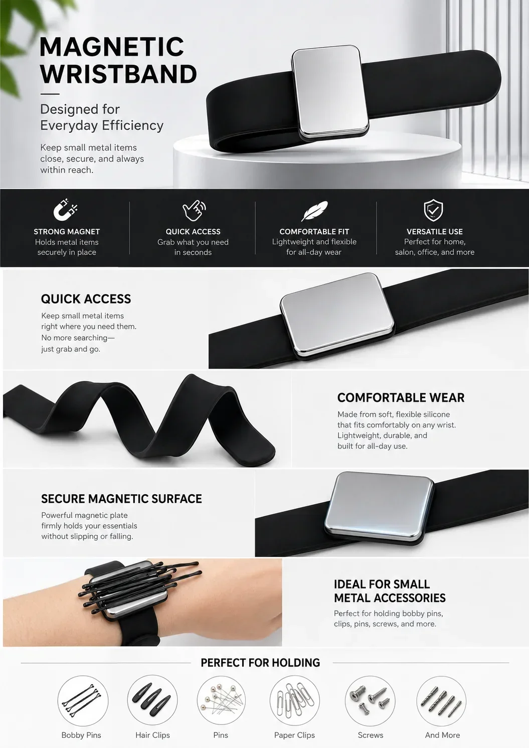 Magnetic Bracelet Watch Band, Strong Magnet Clasp Wrist Strap for Smartwatch, Adjustable Comfort Fit view 6