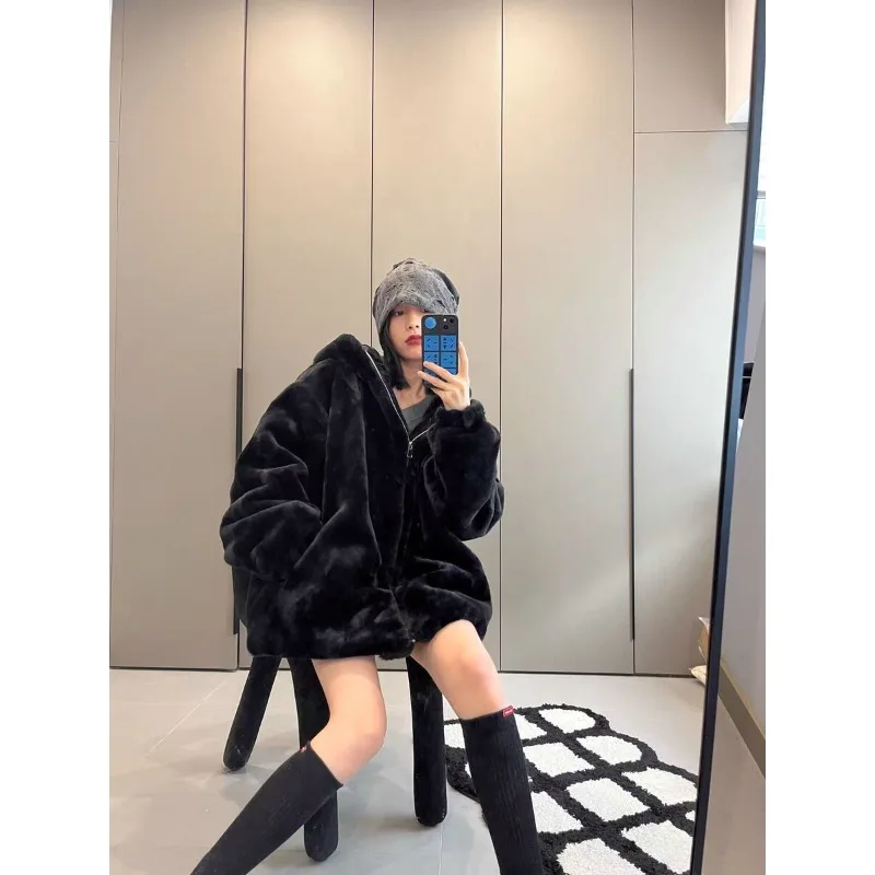Women winter furry coat rabbit ears coat fall winter new faux rabbit fur faux fur thickened cotton coat warm comfortable