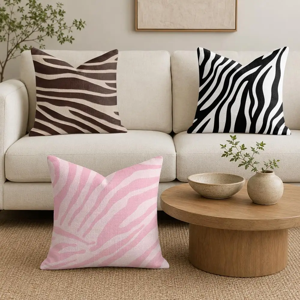 Zebra Pattern Cushion Cover Organic Linen Throw Pillow Cover - Double-Sided Print Breathable Cushion Case Home Decor