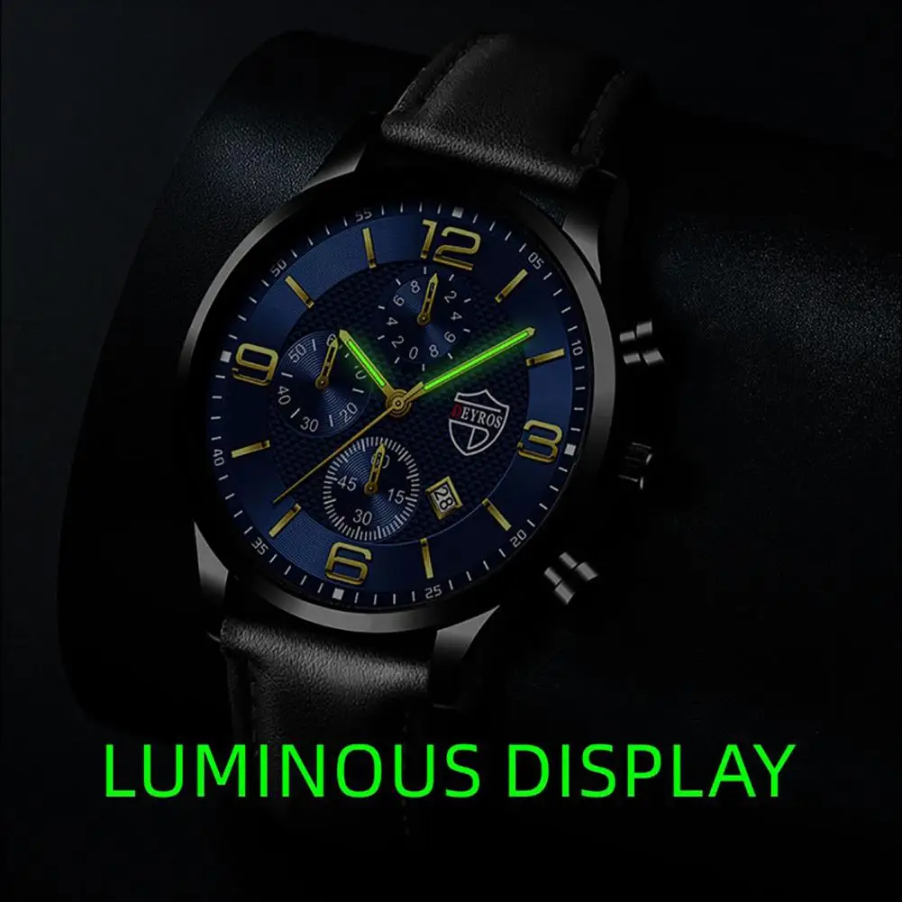 Outstanding Business Watch Pointer Date Time Display Exquisite Craftsmanship Alloy Faux Leather Quartz Wrist Watch