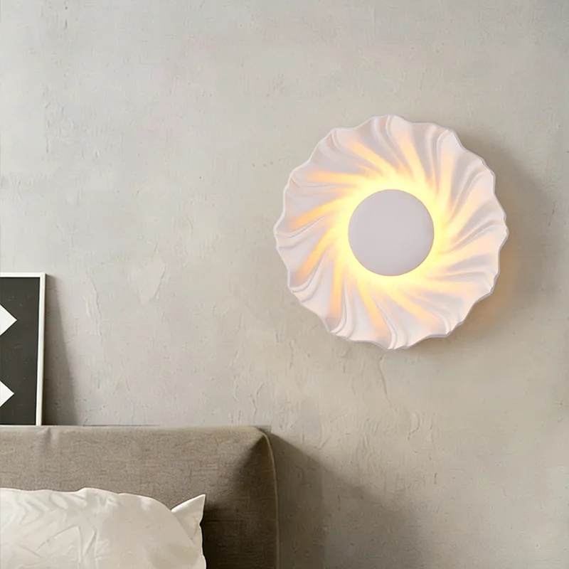 Retro resin Sunflower Wall Lamps Nordic Round Decorative wall light Bedroom Bedside Background Decor Light Corrugated Wall lamp