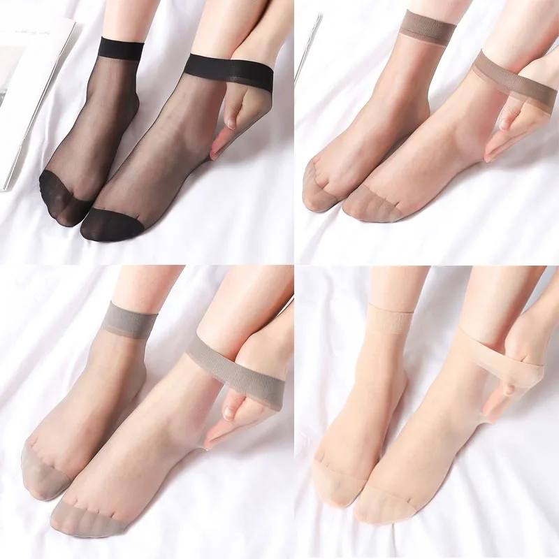 

10Pairs/lot Black Skin Color Transparent Thin Women Crystal Silk Socks Nylon Fashion Ladies Female Summer Short Ankle Silk Socks