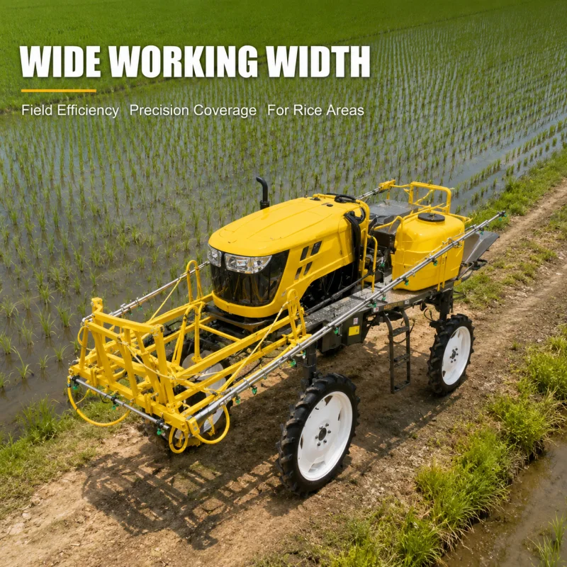 Pulvérisateur à flèche autopropulsé pour rizières, haute clarté au sol, applicateur de produits chimiques agricoles commercial, optimise l'exploitation agricole