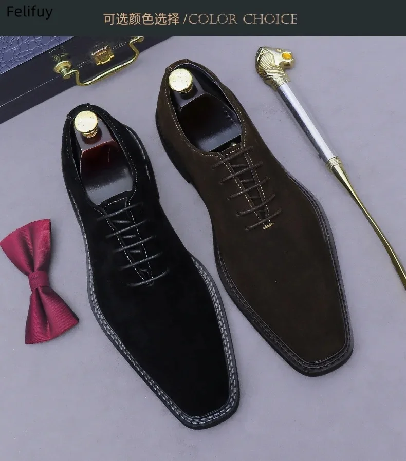 Autumn Black Men Cow Suede Oxford Wedding Dress Party Shoes Brown Genuine Leather Casual Handmade Lace Up Footwear For Men