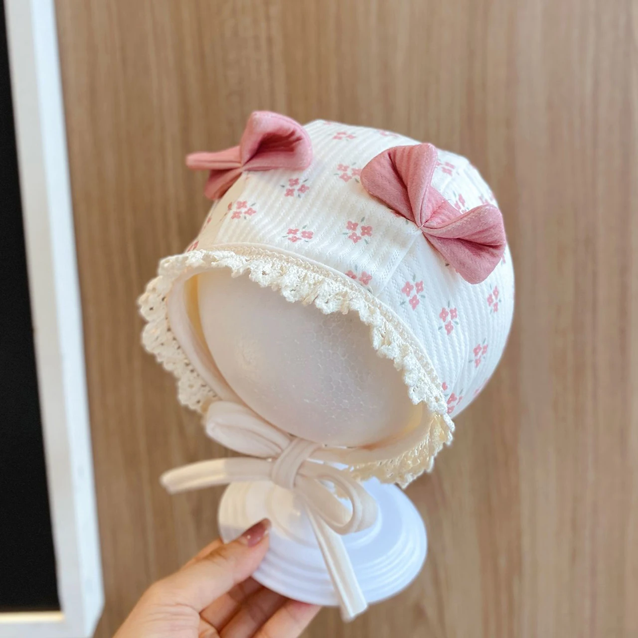 Sweet Cute Baby Hat Bow Ear Flower Print Ear Protection Wind