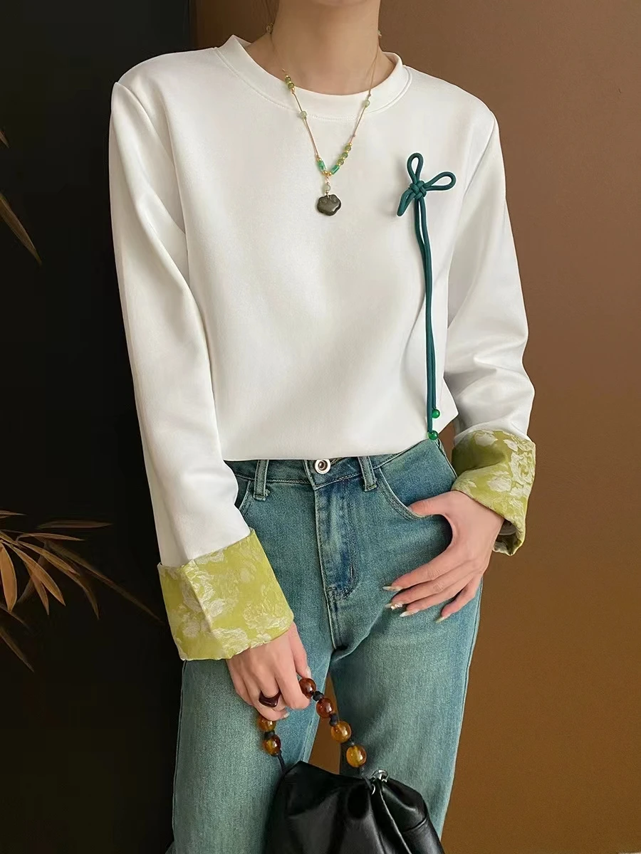 Niche Design New Chinese Knot Jacquard Design Sweatshirt Early Spring New Top