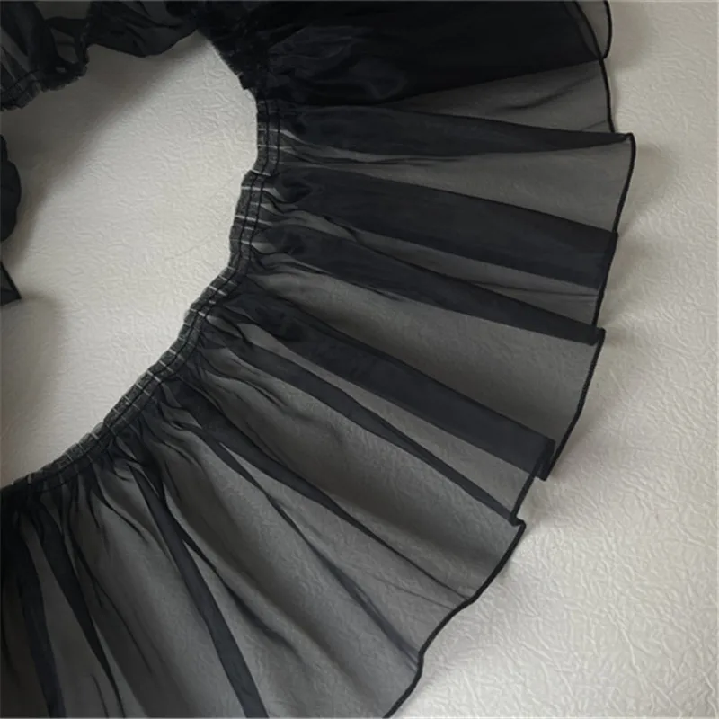 20CM di larghezza bianco nero Tulle Organza 3d pieghettato pizzo Trim volant ricamo frange nastro vestito tende fai da te cucito panno Decor