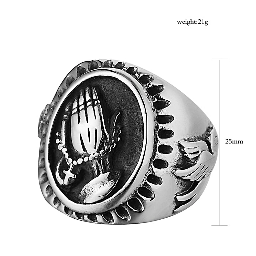 Fashion Retro Christian Virgin Mary Prayer Ring Punk Stainless Steel Peace Dove Logo Ring Motorcycle Amulet Jewelry Wholesale