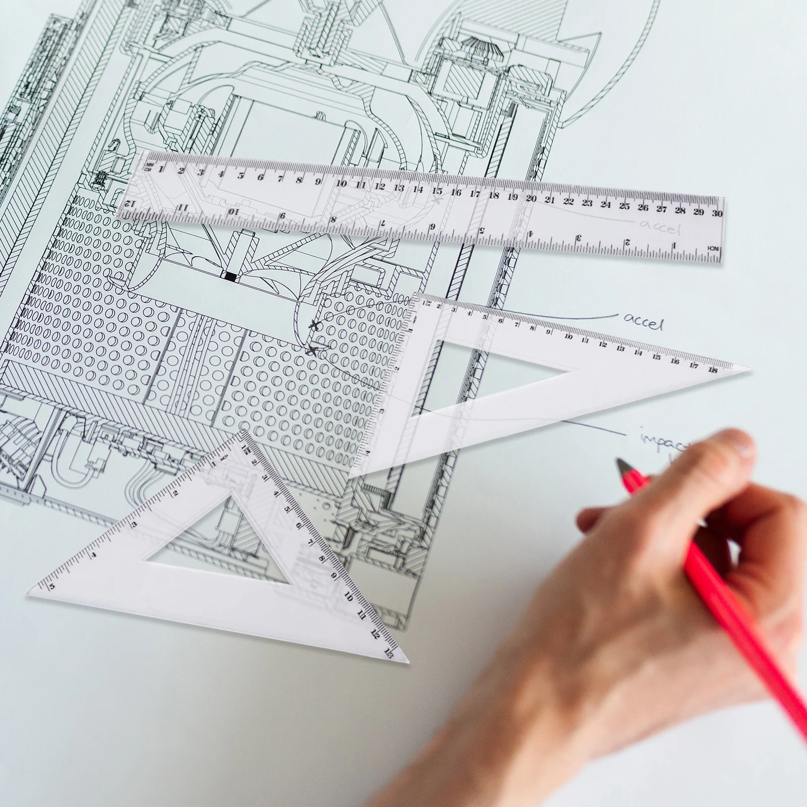 Eagle 4PCS Ruler Set Drawing Ruler Measurement Geometry Triangle Ruler Straightedge Protractor School&Office Stationery