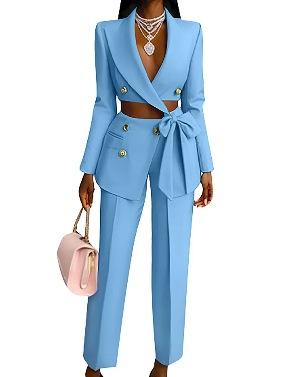 Conjunto de Plones de Manga Larga de Color Sólido Informal para Mujer, Atuendo ro de Verano, Traje de Dos Piezas, Rop...