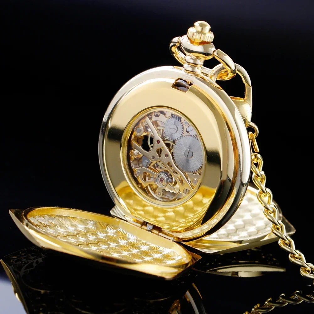 Luxury Gold Mechanical นาฬิกาพ็อกเก็ต FOB Chain Hand Wind กระเป๋านาฬิกาสแตนเลสผู้ชายผู้หญิงของขวัญชาย Fob Chain นาฬิกา