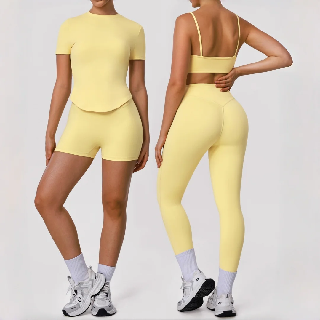 المرأة 2 قطعة اليوغا مجموعة اللياقة البدنية عالية الخصر الورك رفع السراويل تي شيرت ضيق دعوى الرياضة الصدرية مجموعة الجري اللياقة البدنية ملابس رياضية للصالة الرياضية #1