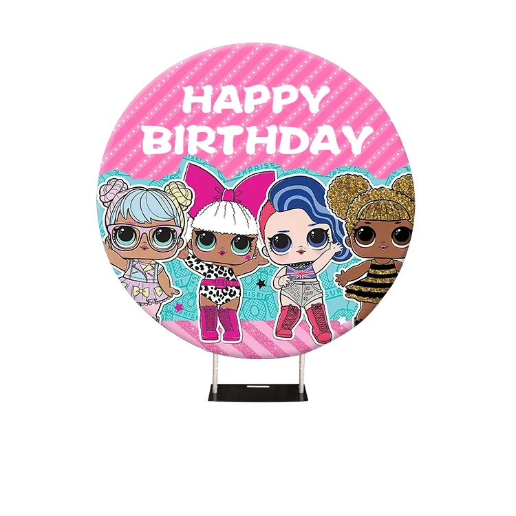 Custom Photo Birthday Babbie Princess Fabric Round Backdrops Stand Covers 2m Circle Frame Backdrop Double Side For Kids Party