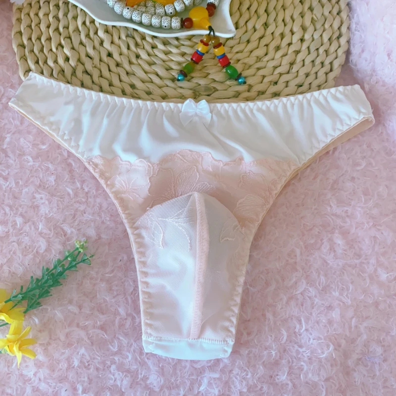 

Мужские кружевные трусы-стринги с бантом, розовые, с низкой посадкой, для диджеев, клубов, баров, подарочные, с частичным покрытием ягодиц, шелковистые, эластичные, нижнее белье