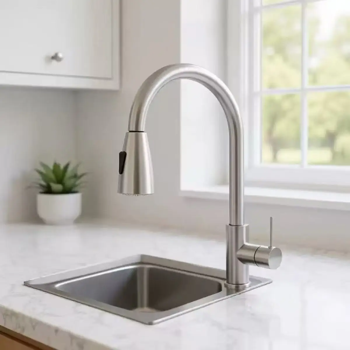 Kitchen Faucet Single Hole Pull Out Spout Kitchen Sink Mixer Tap Stream Sprayer Head Chrome/Black Mixer Tap