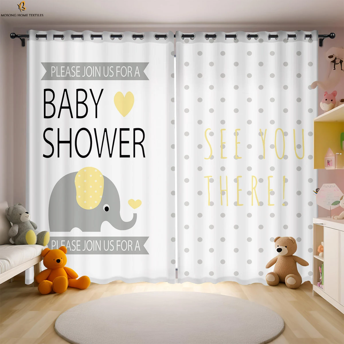 

2pcs Cartoon Elephant 3D Printed Curtains Polyester Machine Washable Bedroom Living Room Kids Room Decorative Curtains