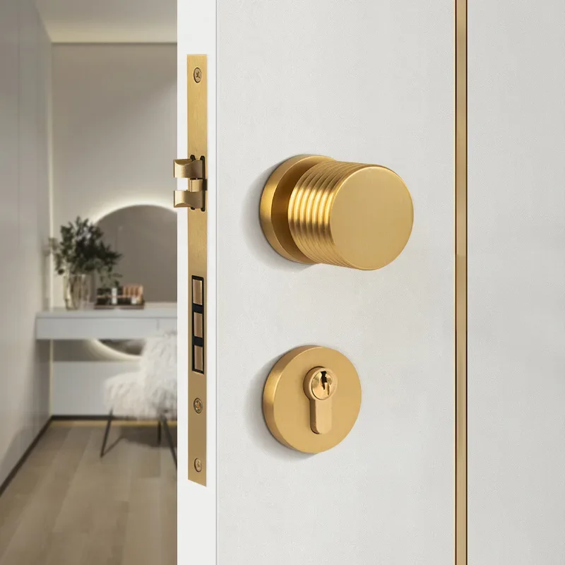 

High-grade Pure Copper Invisible Door Lock Indoor Silent Room Door Lock Black Leather Spherical Single-sided Lock Door Handle