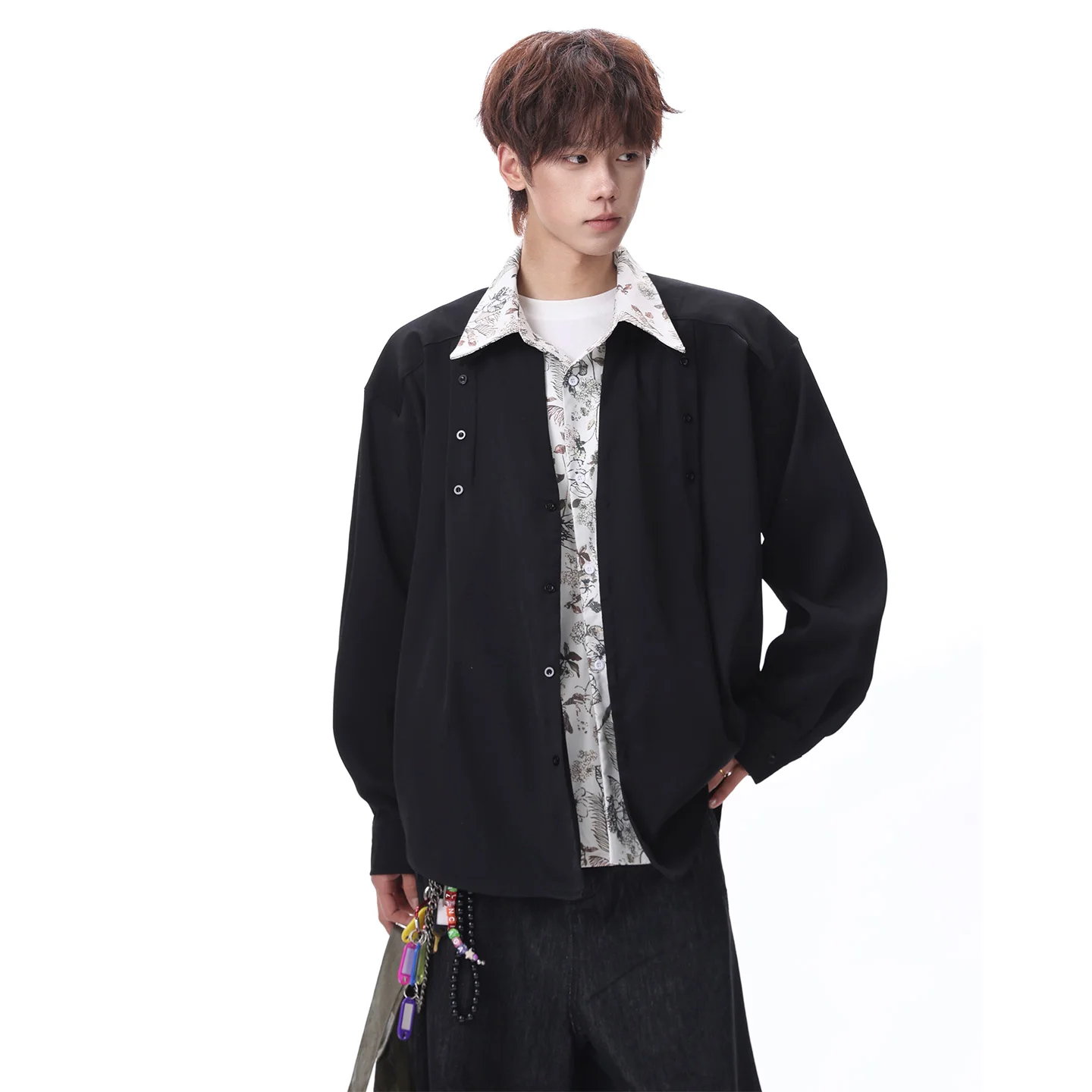 2026 Autumn Men's Trendy Casual Printed V-Neck Casual Long-Sleeved Shirt Set