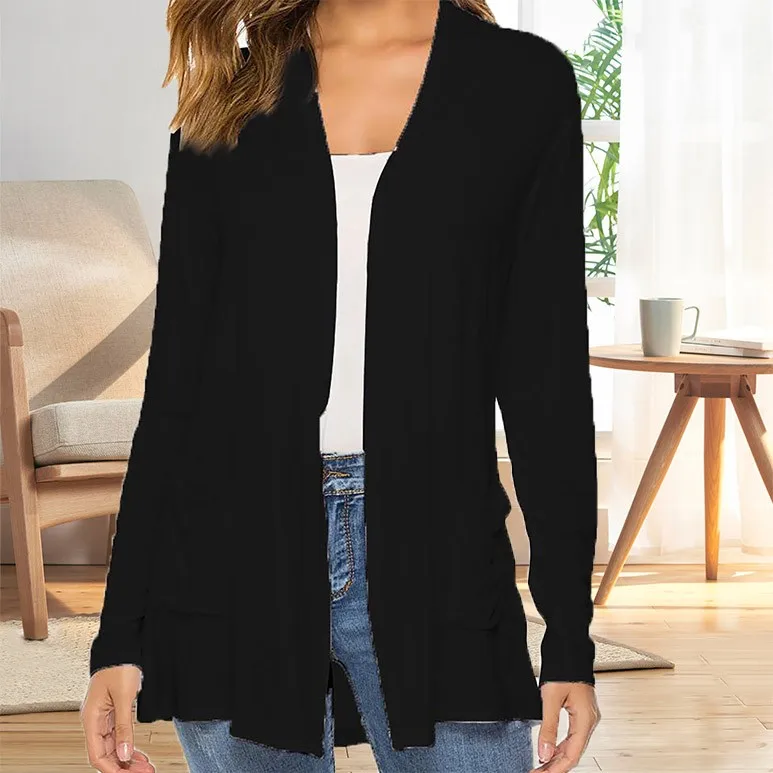 Women Solid Open Front Cardigans Long Sleeve Casual Soft Drape Spring Autumn Cardigan Loose Coat Korean Fashion Пальто Женское