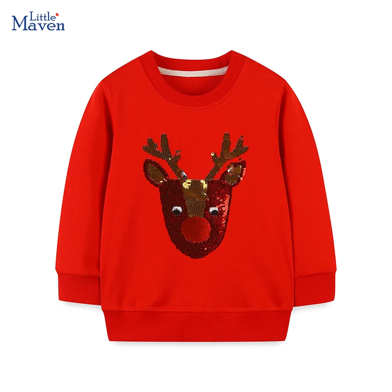 Little maven Christmas Costume Girls Sweatshirts Autumn Spring Children's Clothing Christmas Deer sequin Kids Long Sleeve