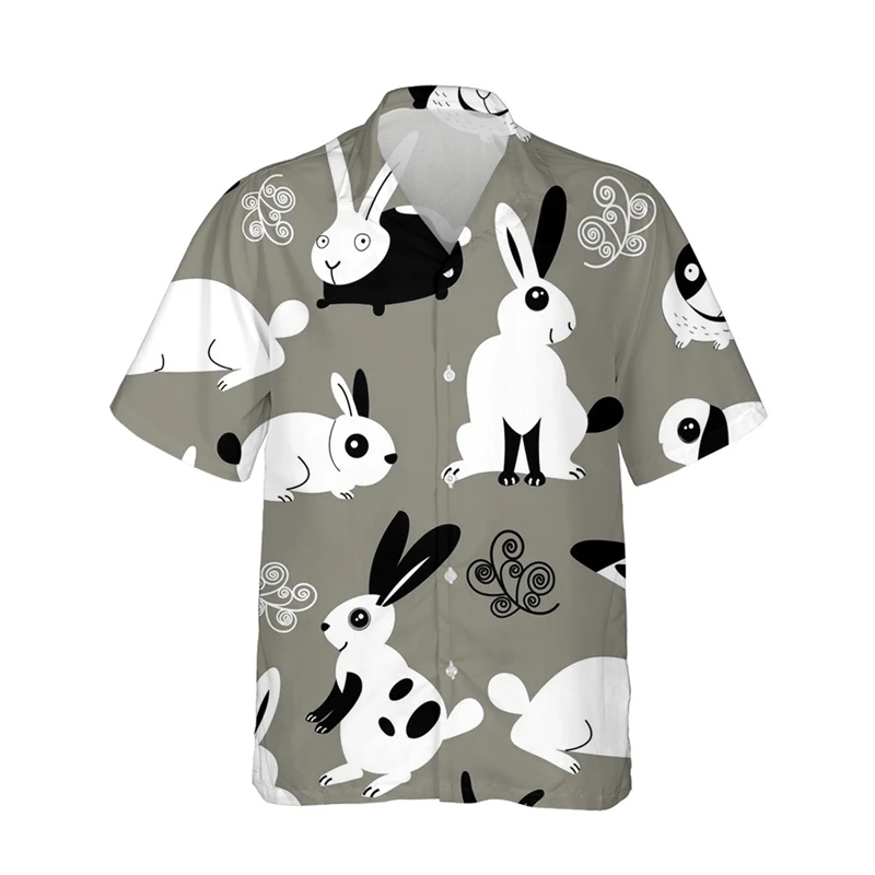 Summer Breathable Rabbit 3d Print Trendy Cool Fashion Hawaiian Shirts Beach Party Tops Short Sleeves Blouses Men's Shirts 6XL