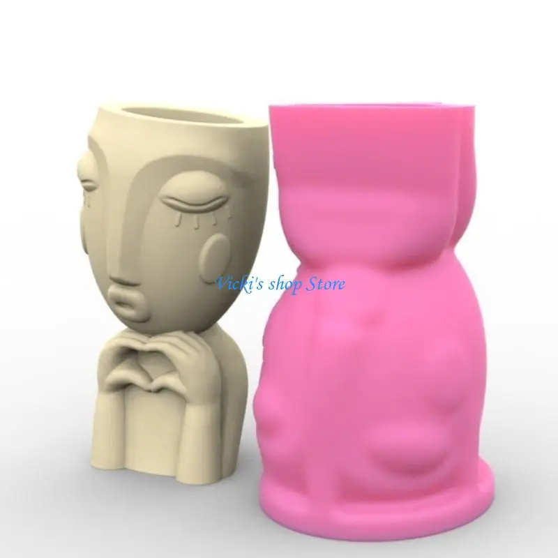 Pen Holder Silicone Mold Desktop Ornament Heart Girl Planter Flowerpot