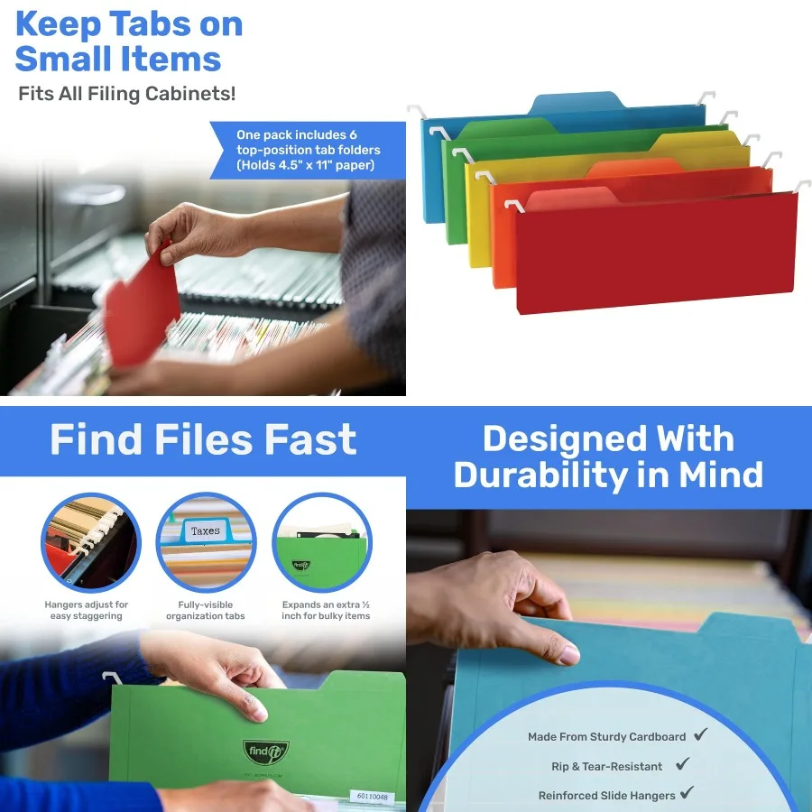مجلدات ملفات معلقة صغيرة الحجم لتخزين خزانة الملفات - عبوة من 6 مجلدات ملفات متعددة الاستخدامات مثالية لتنظيم المستندات