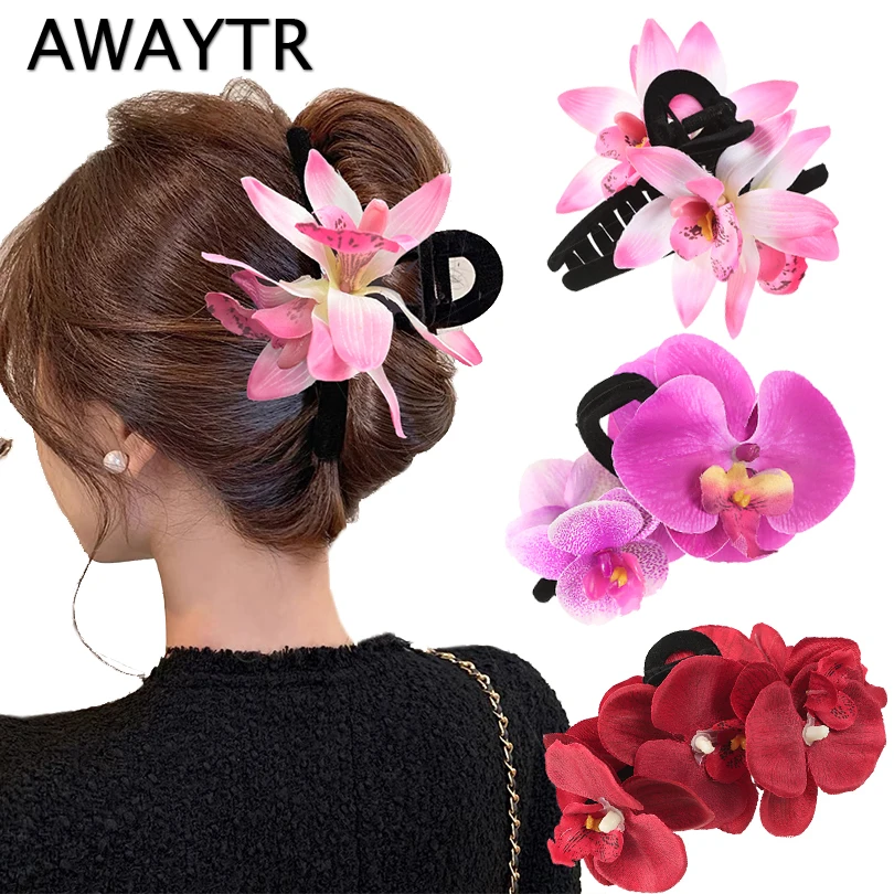 AWAYTR Phalaenopsis kwiatowe spinki do włosów dla kobiet dziewczynki spinka do włosów Barrette Gladiolus zaciski do włosów nakrycia głowy akcesoria do włosów